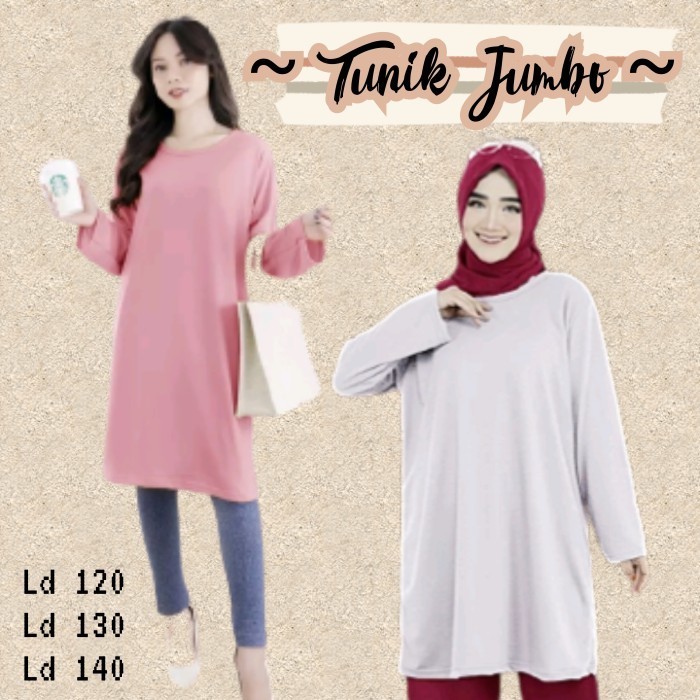 Tunik Kaos Jumbo Polos Putih Blouse Baju Lengan Panjang Ld 120 130 140