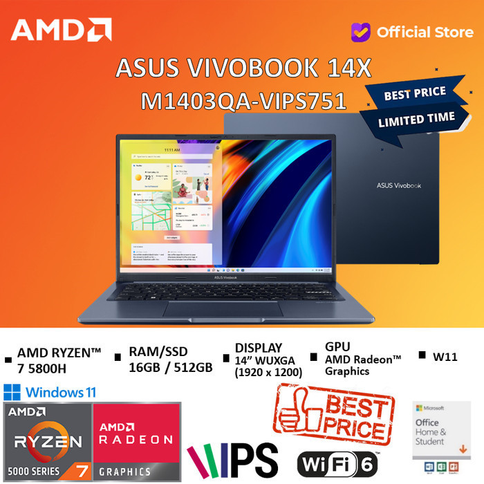 Asus Vivobook 14X M1403Qa Ryzen 7 5800H 16Gb 512Ssd W11+Ohs Ips Wuxga