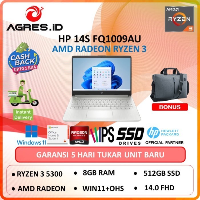 Hp 14S Fq1032Au Ryzen 3 5300 8Gb 512Ssd Vega6 14.0Fhd Ips +Ohs