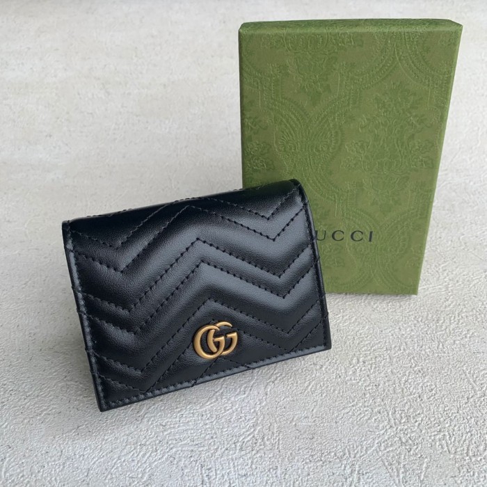 Gucci Gg Marmont Compact Wallet In Black Ghw
