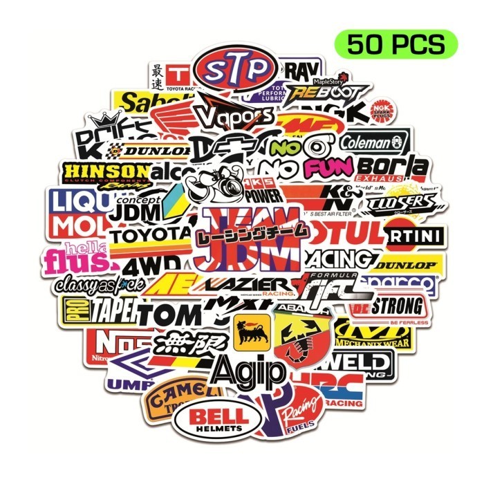 

50 Pcs Sticker Otomotif Brand Laptop Luggage - Stiker Waterproof