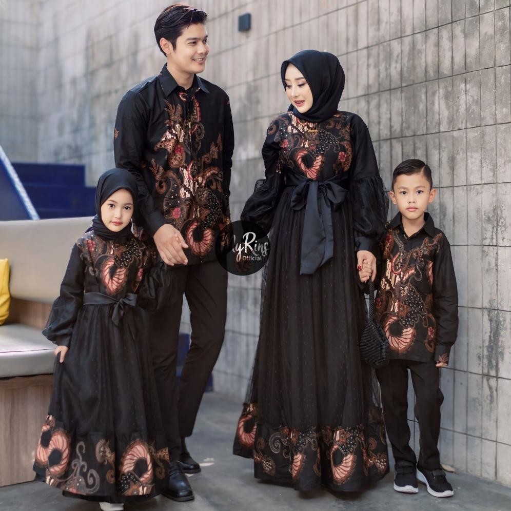 NEW Couple Keluarga Gamis Ibu Anak Ayah Gamis Lebaran 2024 Kombinasi Batik Etnik Mix Tile Busui