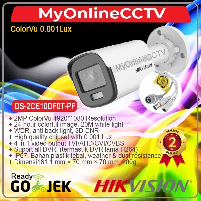 Ds-2Ce10Df0T-Pf Hikvision Kamera Cctv Outdoor 2Mp Colorvu