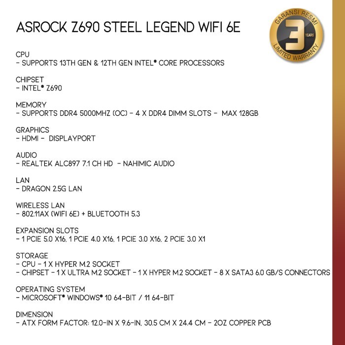Asrock Z690 Steel Legend Wifi 6E Intel Z690 Lga 1700 Ddr4 Atx