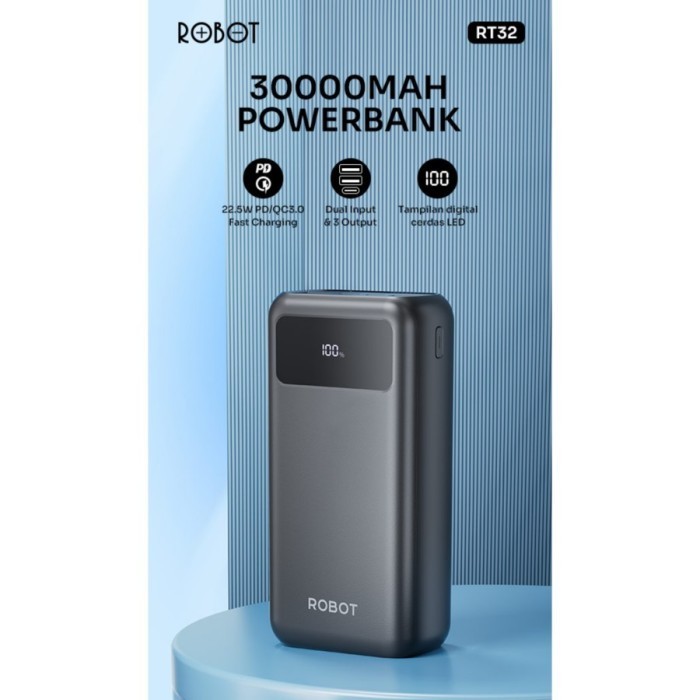 Robot Rt32 Powerbank 30000Mah 22.5W Led Display 30000 Fast Charging