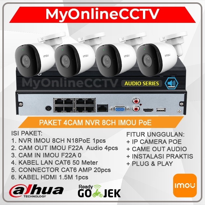 Paket Ip Camera Cctv Imou Dahua 4Cam Outdoor Audio Nvr 8Ch Poe