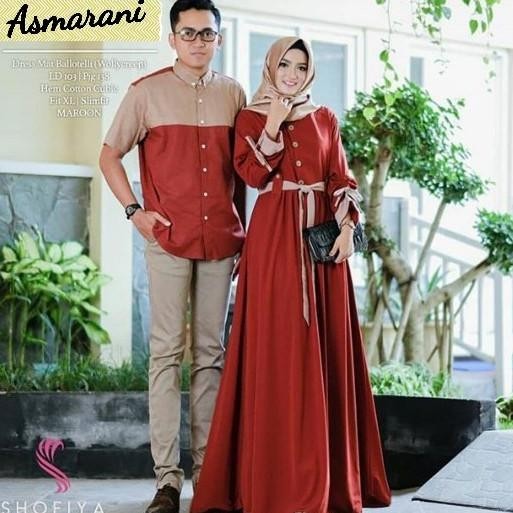 Asmarani Gamis Couple Pasangan Busui S M L Xl Warna Polos Merah Bata Limited Edition
