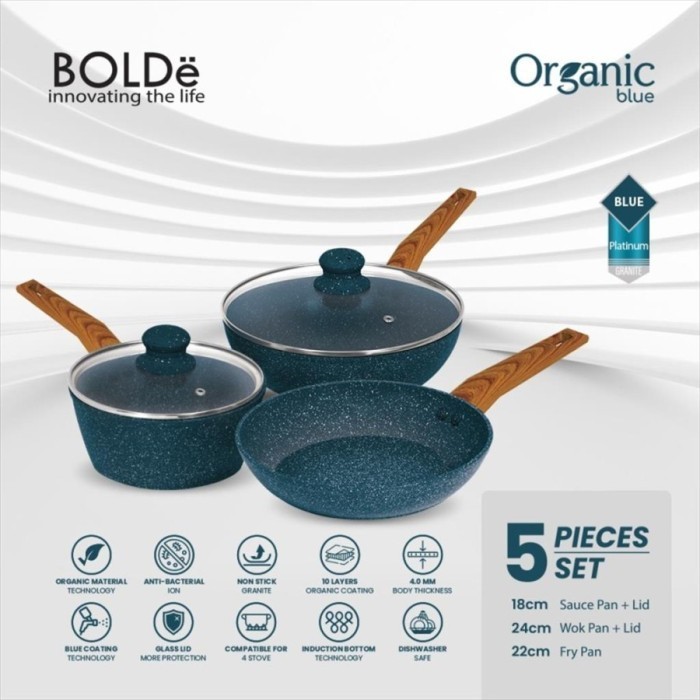 Bolde Organic Blue Cookware Set 5 Pcs Panci Wajan Termurah Terlaris Promo