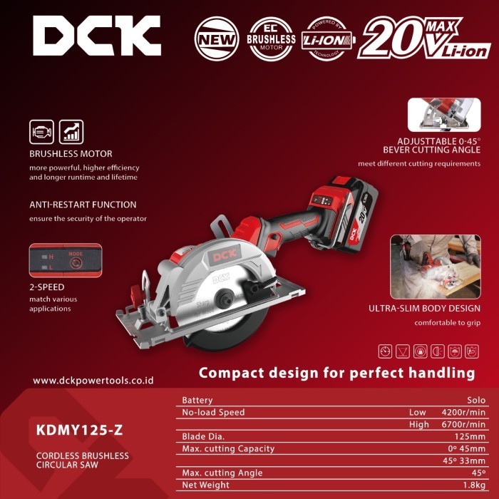 Dck Kdmy125Z Cordless Brushless Circular Saw 5" 125Mm(Unit Only) Termurah Terlaris Promo