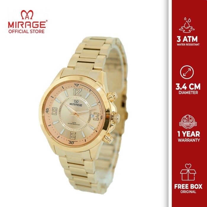 Jam Tangan Analog Wanita Mirage Watch Gold 8788 L Elegant Mewah Ori