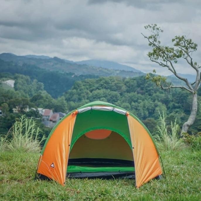 tenda camping 4 orang double layer biru