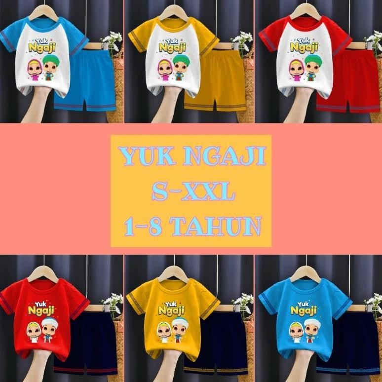 CR - PAKAIAN SETELAN KAOS KIMONO WARNA ANAK COWO DAN CEWE MOTIF RARA DAN NUSSA YUK NGAJI / SETELAN B