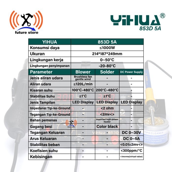 Yihua 853D 5A Blower - Hot Air Gun - Soldering - Power Supply Original Termurah Terlaris Promo