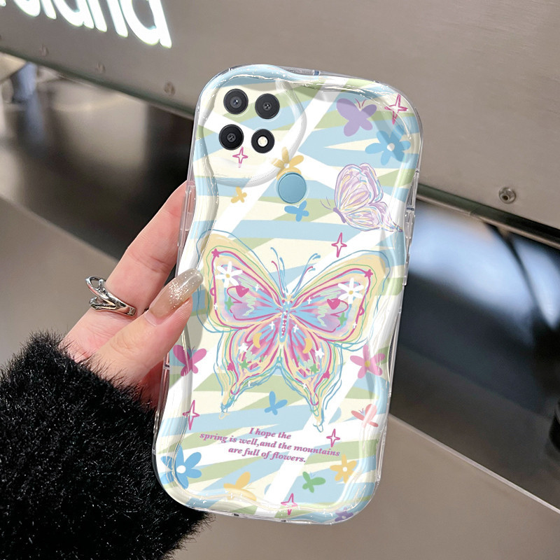 Casing Hp OPPO A15 A15s A35 Case Casing ponsel warna Softcase dengan garis hitam Kesing pola kupu-ku