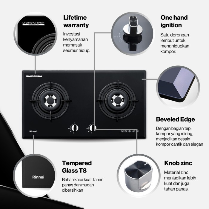 Rinnai Kompor Tanam Rb-772Rog Glass - Rb772Rog - Rb772 Rb 772 Rog Ro