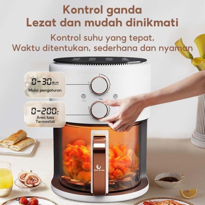 Han River Air Fryer Low Watt Air Fryer Kaca Visual Kapasitas Tinggi