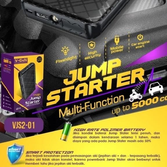 V-Gen Power Bank Jump Starter 7200Mah - Vgen Car Jumper Aki Mobil