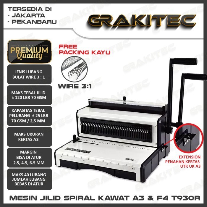 

Mesin Jilid Spiral Kawat F4 & A3 T930R Lubang Bulat 3:1 GRAKITEC