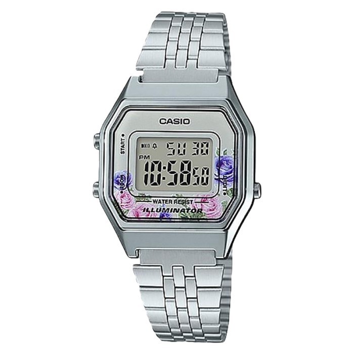 Casio General La680Wa-4Cdf Ladies Flower Design Digital Dial Stainles
