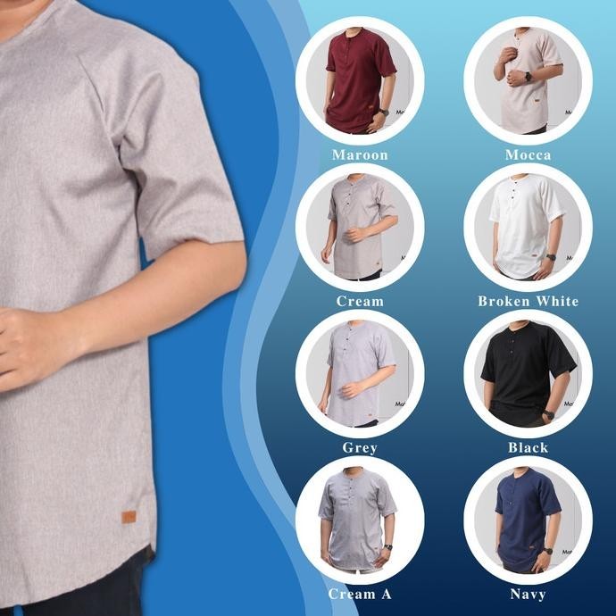 Baju Muslim Kemeja Koko Pria Dewasa Lengan Pendek Cardinal Motif Polos BS01