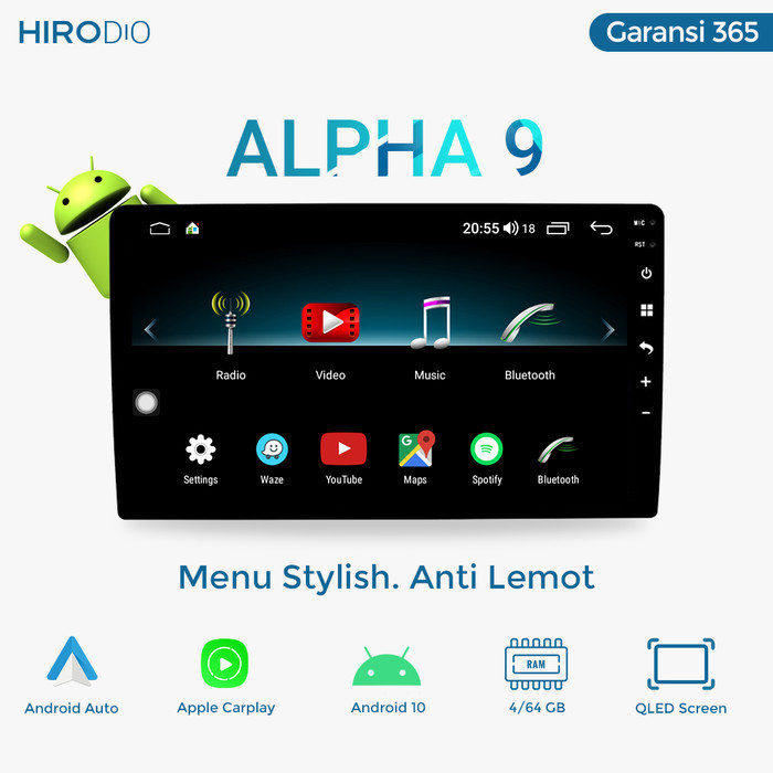 Hirodio Alpha 9 - Headunit 2 Din 9 Inch - Qled 4/64