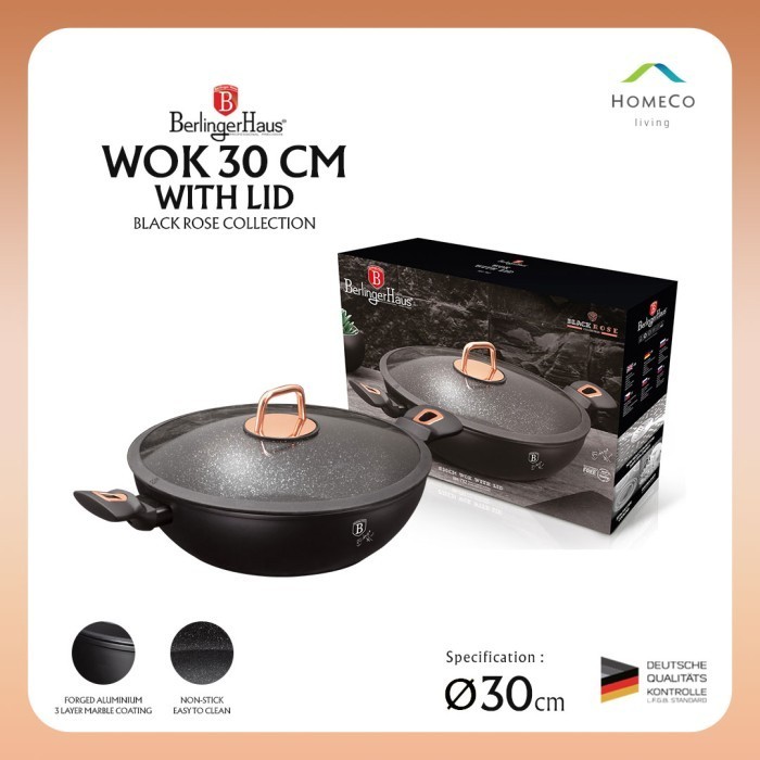 Berlinger Haus Wok With Lid 30 Cm / Panci Wajan Pengorengan Black Rose