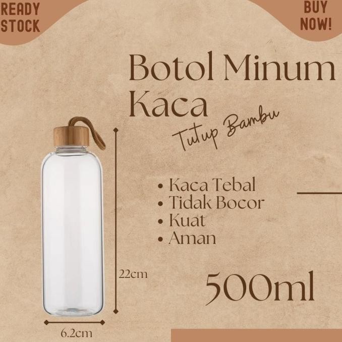 botol minum kaca beling 500ml tutup bambu my bottle infuse water rickostore