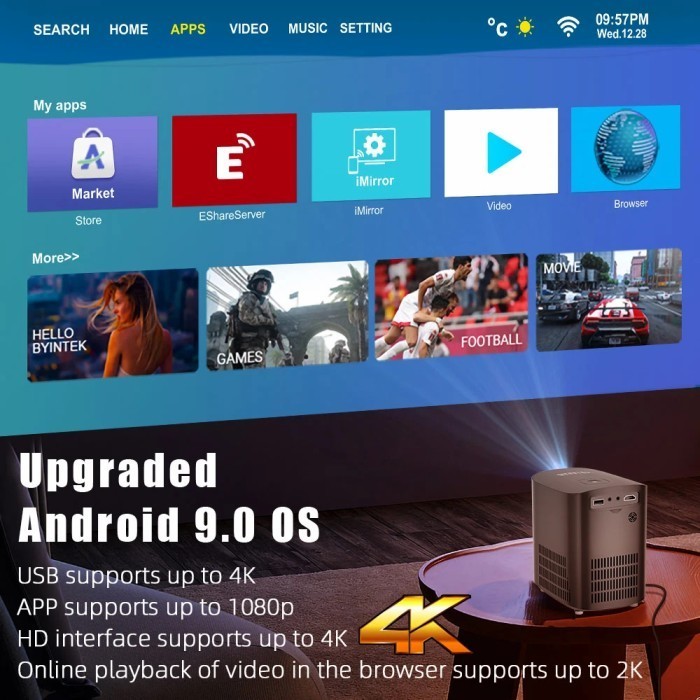 Byintek X20 Portable Mini Led 4K Smart Android Home Theater Projector