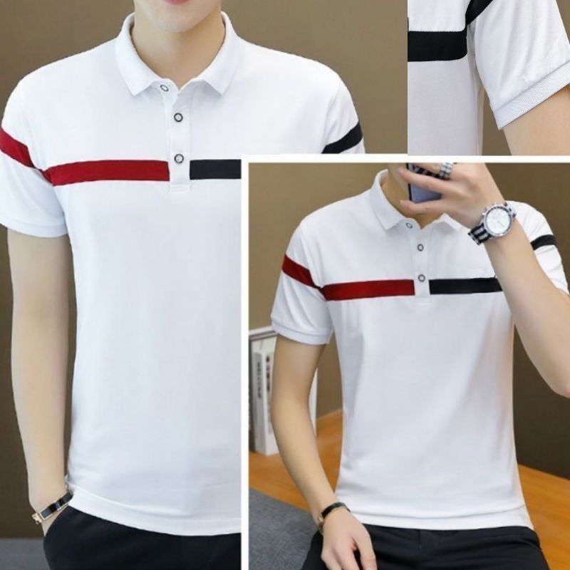 Kaos Pria Distro Kancing & Kerah//Kaos Pria Polos Bahan Combed