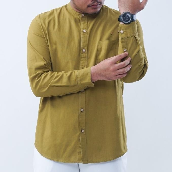 Abiyu Baju Koko Manset Pria Basic Kemeja Koko Manset Lengan Panjang