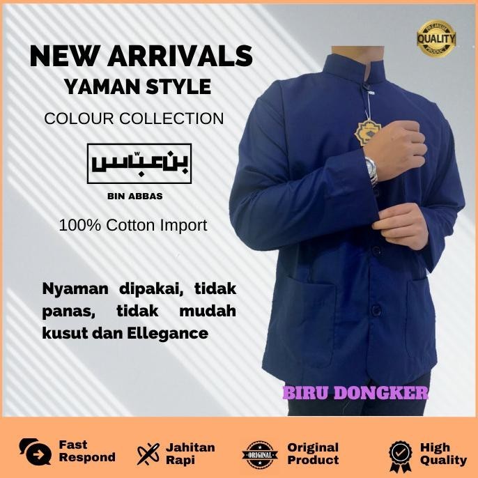 Baju/Kemeja Koko Yamani Habaib/Hadramaut Bin Abbas Jumbo Biru Dongker