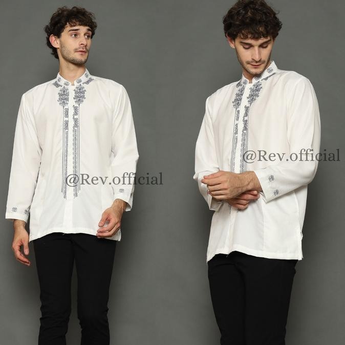 Atasan Muslim Pria Baju Koko Putih Bordir Exlusive Baju Muslim Pria