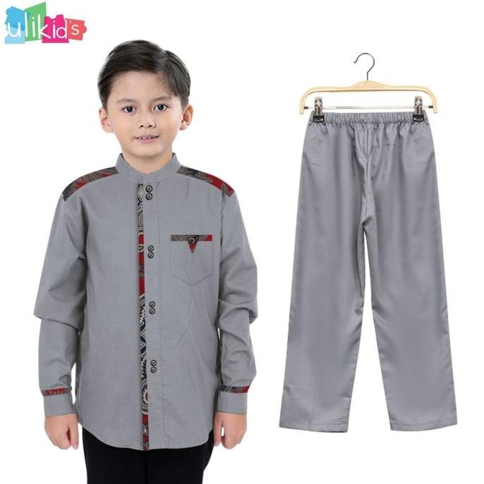 Ulikids Baju Koko Dewasa Muslim Kombinasi Batik Lengan Panjang