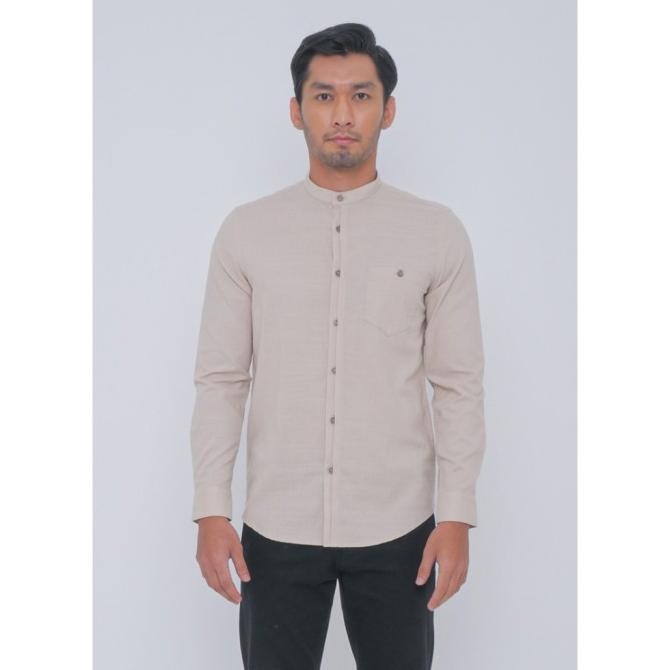 Men'S Top Kemeja Koko Lengan Panjang Modern Fit Bardia - Khaki