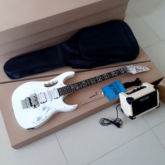 Terbaru Gitar ibanez jem flower white plus ampli dan kabel jack,tas dan senar