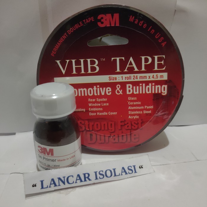 

DOUBLE TAPE 3M VHB MERAH 24MM X 4,5M + PRIMER 94 3M LEM CAIRAN PEREKAT