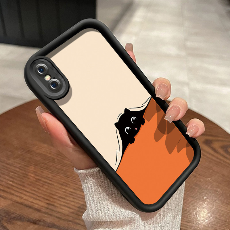 Casing Hp iPhone X Xs Xr Case kucing hitam kecil pola tidur Casing HP lembut ganda Kesing pelindung 