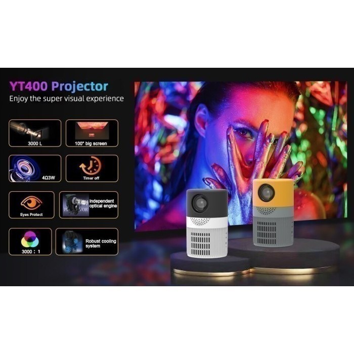 Proyektor Mini Yt400/ Mini Projector Yt 400 Rockware Led 3000 Lumens