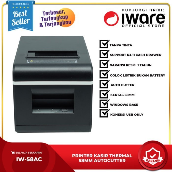 Printer Thermal Iware Kasir 58Mm Iware C-58Ac Usb