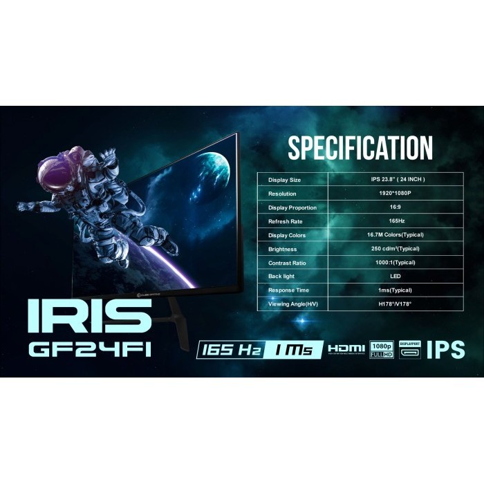 Monitor Cube Gaming Iris 23.8" Gf24Fi Fhd Ips 165Hz G-Sync / 24 Inch