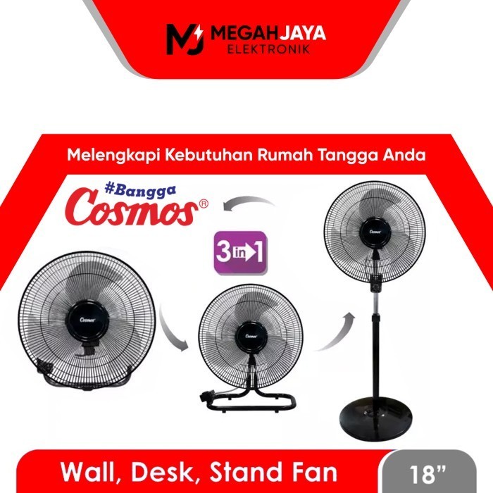 Cosmos 3 In 1 Stand Fan , Desk Fan , Wall Fan / Kipas Angin Sif-1804 S
