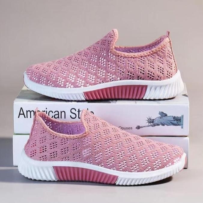 Lv0117 Sneakers Wanita Bahan Rajut Jaring Shoes Anti Slip