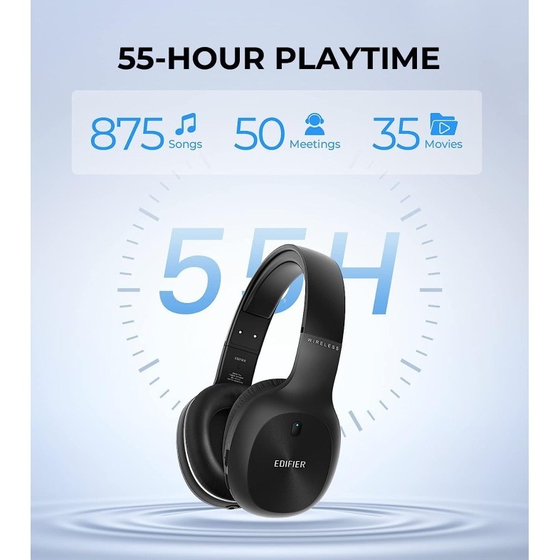 Edifier W800BT Plus - Headphone Nirkabel Over-ear Hitam 40mm Dinamis