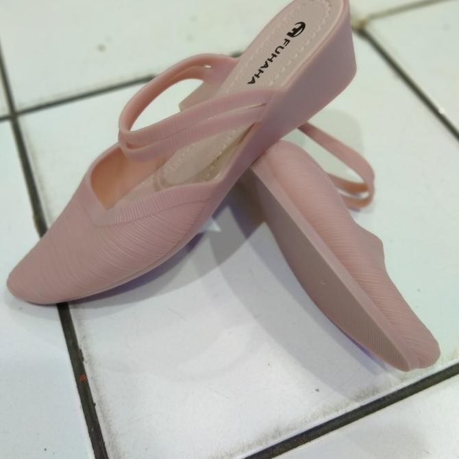 Sandal Selop Karet Wedges Wanita Fuhaha Tj-718