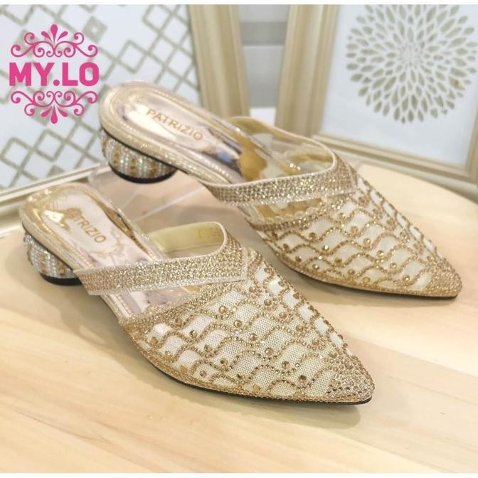 Sandal Pesta Heel Wedges Selop Gold Wanita Mylo Import Ms2A05