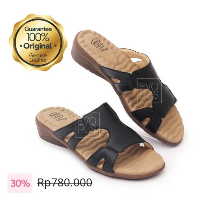 Sandal Kulit Scholl Elio Black Memory Cushion Massage 100% Original