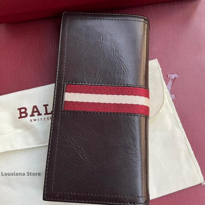 Bally Baliro Long Wallet Leathe Black Stripe Red- (100% Authentic)