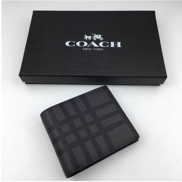 Dompet Wallet Coach With Wild Plaid Print Pria Branded Original