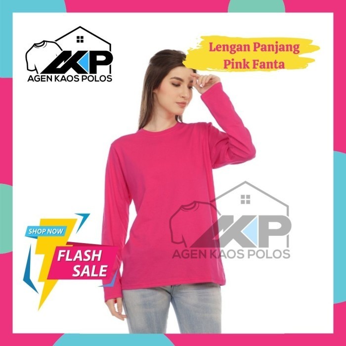 PROMO Kaos Polos Lengan Panjang Cotton Combed 24s - PINK FANTA Silahkan diorder