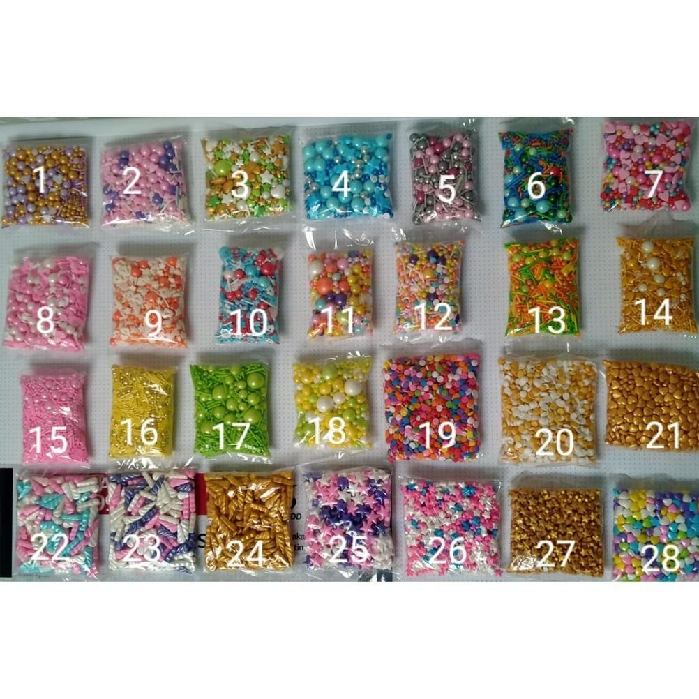 

New Springkel Sprinkel Trimix Hiasan Kue Tart Cupcake Mix Campur Hati Bintang Unicorn 50 Gr Terlaris
